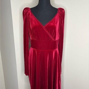 HALARA Red Velvet Midi Dress